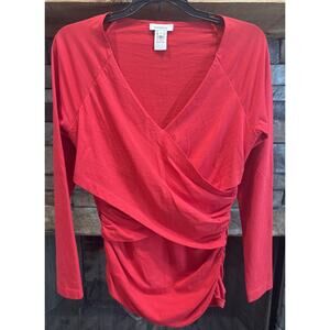 Women’s SUNDANCE Red Vanessa Faux Wrap Ruched Shirt Size S *A9